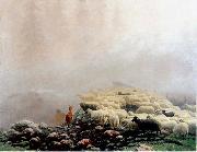 Stanislaw Witkiewicz Sheeps in the fog. oil painting